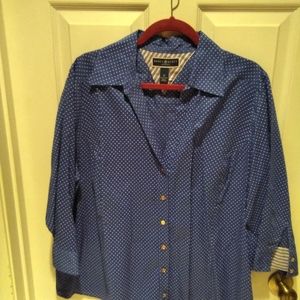 Karen Scott Button-down, Blue with White Dots, Size 1X